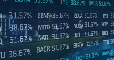 Şehirdeki finansal veri işleme görüntüsü. iş, dijital arayüz ve veri işleme kavramı dijital olarak oluşturulmuş görüntü.