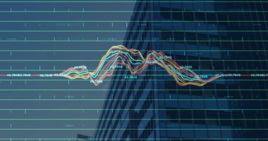 Modern ofis bloğunda finansal veri işleme resmi. iş, dijital arayüz ve veri işleme kavramı dijital olarak oluşturulmuş görüntü.