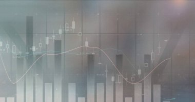 Şehir manzarası üzerinde veri işleme resmi. Küresel bağlantılar, veri işleme ve dijital arayüz konsepti dijital olarak oluşturulmuş resim.