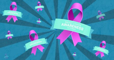 Image of breast cancer awareness text on blue background. breast cancer positive awareness campaign concept digitally generated image. clipart