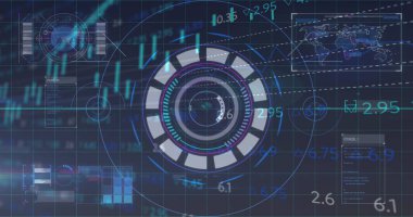 Siyah arkaplandaki veri işleme üzerinde dönen güvenli görüntü. İletişim bağlantısı ve arayüz teknolojisi konsepti dijital olarak oluşturuldu.