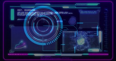 Dürbün ve veri işleme bileşimi ve ekran, kapsam ve ekran ile. Dijital görüntü oluşturulmuş küresel iletişim dijital arayüzü ve veri güvenliği kavramı.