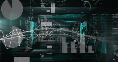 Siyah arkaplan üzerinde veri işleme resmi. küresel iş ve dijital arayüz kavramı dijital olarak oluşturulmuş görüntü.