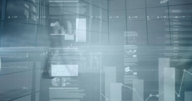 İş adamları üzerinden finansal veri işleme görüntüsü. küresel iş, bağlantılar ve veri işleme kavramı dijital olarak oluşturulmuş görüntü.