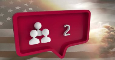 Konuşma balonunda ABD bayrağı olan insanların simgesi. küresel sosyal medya ve iletişim konsepti dijital olarak oluşturulmuş görüntü.