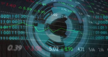 Veri işleme alanındaki tarama görüntüsü. Küresel teknoloji ve dijital arayüz konsepti dijital olarak oluşturuldu.