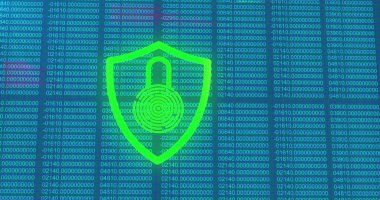 Veri işleme üzerinde biyometrik parmak izi olan asma kilit resmi. Çevrimiçi güvenlik ve veri işleme kavramı dijital olarak oluşturuldu.