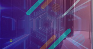 Sunucu odasında şekil ve veri işleme resimleri. İş veri işleme bağlantı teknolojisi ve dijital arayüz konsepti dijital olarak oluşturulmuş görüntü.