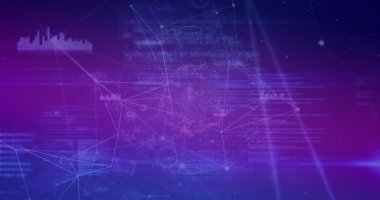 Mavi ve pembe arkaplandaki veri işleme ağı bağlantılarının görüntüleri. Küresel veri işleme ve bağlantı konsepti dijital resim oluşturuldu.