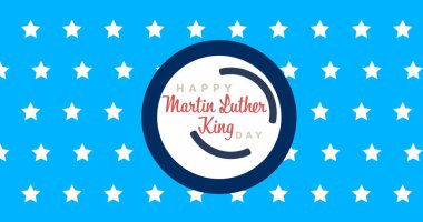 Martin Luther King 'in mavi arka plandaki yıldızlarla ilgili mutlu gününün görüntüsü. Bağımsızlık günü, vatanseverlik ve dijital olarak üretilen görüntü konsepti.