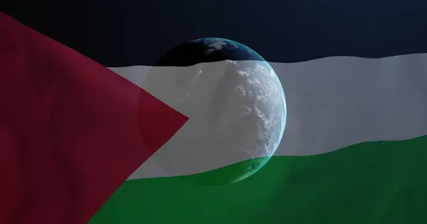 Imagem Globo Sobre Bandeira Palestina Palestine Israel Conflito Finanças Negócios — Fotografia de Stock