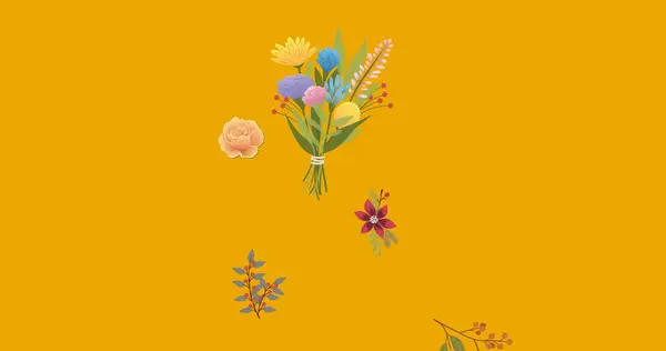 オレンジ色の背景に催眠術で動く花のイメージ パターン ムーブメントのコンセプトをデジタル生成した画像 — ストック写真