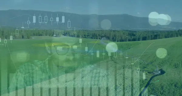 Kuva Tietojenkäsittelystä Maiseman Päällä Globaalin Liiketoiminnan Digitaalisen Rajapinnan Konsepti Digitaalisesti — kuvapankkivalokuva