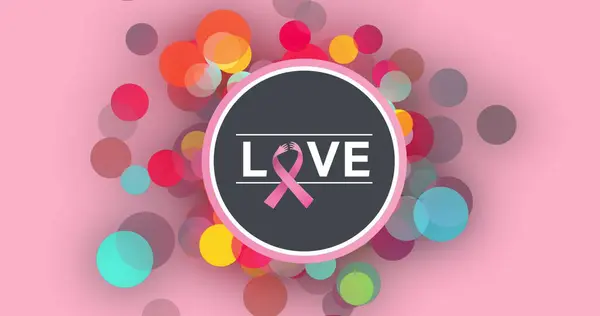 Imagem Texto Amor Sobre Pontos Coloridos Fundo Rosa Conceito Campanha — Fotografia de Stock