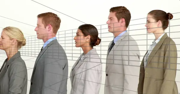 Image Business People Standing Line Futuristic Transport Lane Alpha Channel — Stock Photo, Image