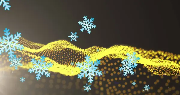 Изображение Снежинки Над Светлыми Пятнами Черном Фоне Концепция Зимы Света — стоковое фото