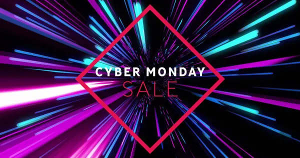 Afbeelding Van Cyber Maandag Verkoop Roze Blauwe Neon Licht Paden — Stockfoto