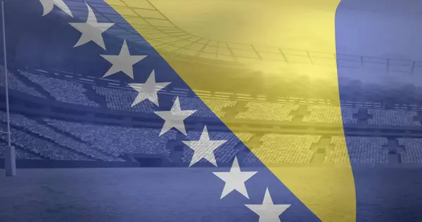 Bild Flagga Bosnia Och Bråte Över Idrottsarenan Global Sport Och — Stockfoto