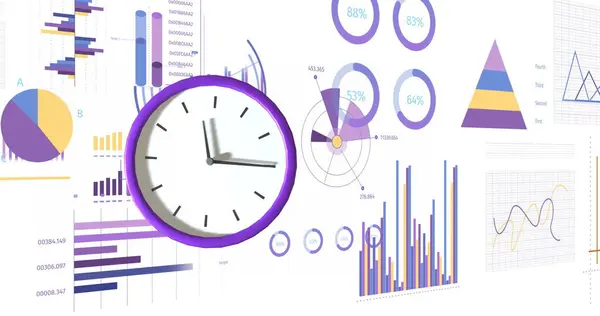 Image Clock Moving Data Processing White Background Education Digital Interface — Stock Photo, Image