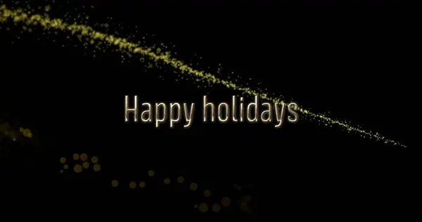 Afbeelding Van Vrolijke Vakantie Tekst Lichte Paden Zwarte Achtergrond Kerst — Stockfoto