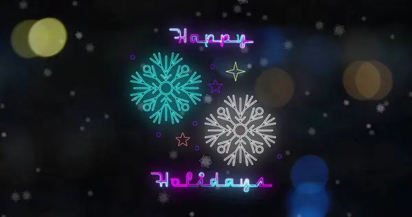 Bilde Lykkelige Helligdager Tekst Vinterlandskapet Bakgrunn Jul Tradisjon Feiringsbevegelse Fargekonsept – stockfoto