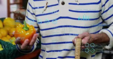 Kafkas erkek alışverişi üzerine veri işleme animasyonu. Teknoloji, alışveriş ve dijital arayüz kavramı dijital olarak oluşturulmuş video.