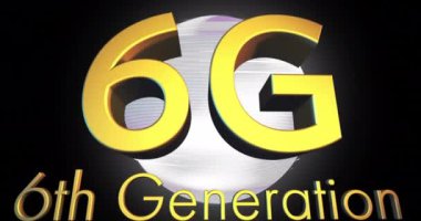 Siyah arka planda 6g 6. kuşağın animasyonu. Küresel teknoloji, bilgisayar ve dijital arayüz kavramı dijital olarak oluşturulmuş video.
