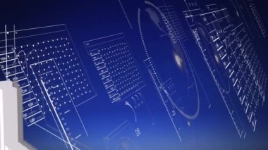 Mavi zemin üzerinde veri işleme ve küre animasyonu. Teknoloji ve dijital arayüz kavramı dijital olarak oluşturuldu.