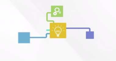 Beyaz arkaplanda veri işleme ve ortam simgelerinin canlandırılması. Teknoloji ve dijital arayüz kavramı dijital olarak oluşturuldu.