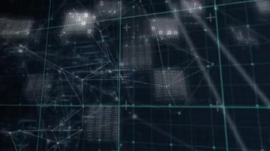 İkili kodlama üzerinden veri işleme ve bağlantı ağının animasyonu. Dijital olarak oluşturulmuş küresel bağlantılar, hesaplama ve veri işleme kavramı.