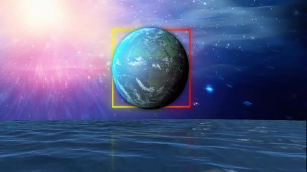 Animatie Van Kleurrijke Vormen Planeet Water Hemel Met Sterren Digitaal — Stockvideo