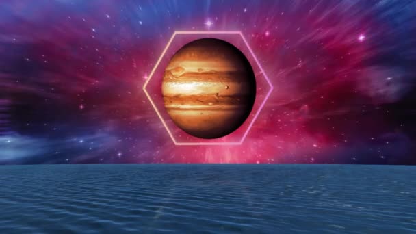 五彩斑斓的形状在行星上的动画和星星在天空上的水的动画 行星和光概念数字生成视频 — 图库视频影像