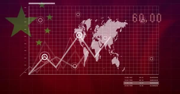 Animaatio Kaavion Maailmankartan Yli Lippu Kiinassa Teknologia Digitaalinen Käyttöliittymä Käsite — kuvapankkivideo