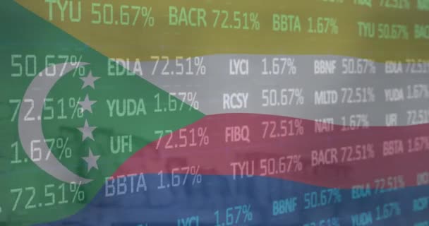 Animazione Della Bandiera Delle Comore Sull Elaborazione Dei Dati Finanziari — Video Stock