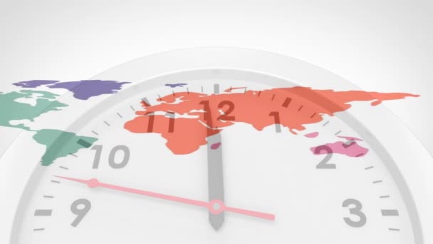Animación Del Reloj Moviéndose Sobre Mapa Del Mundo Viajes Tiempo — Vídeos de Stock
