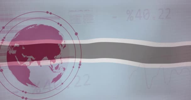Animação Bandeira Botswana Sobre Globo Gráficos Dados Processamento Nacional Negócios — Vídeo de Stock