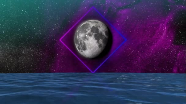 Animação Formas Coloridas Sobre Planeta Água Céu Com Estrelas Espaço — Vídeo de Stock