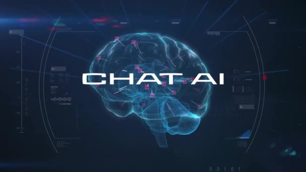 Animación Procesamiento Datos Chat Texto Través Del Cerebro Tecnología Ciencia — Vídeos de Stock
