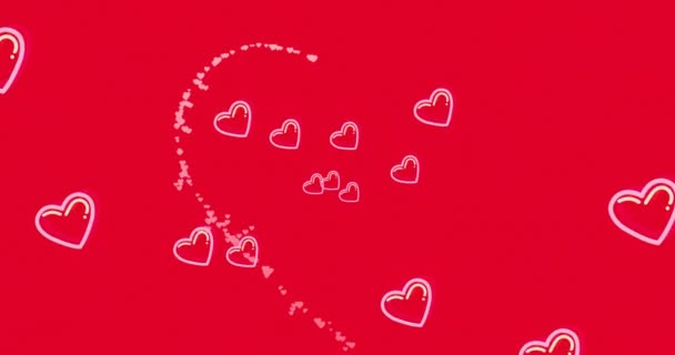 Animace Růžových Srdcí Červeném Pozadí Láska Tvary Koncept Pozadí Digitálně — Stock video