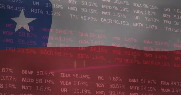 Animación Procesamiento Datos Financieros Sobre Bandera Chile Negocios Globales Finanzas — Vídeo de stock