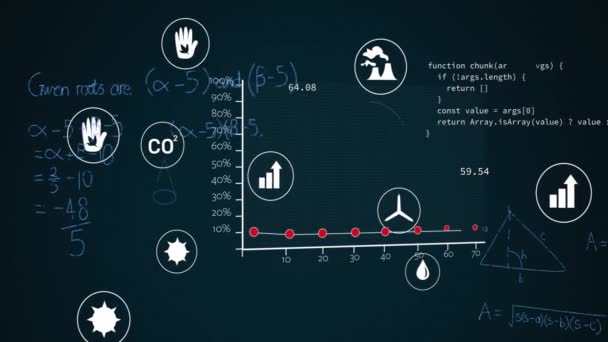 Animación Iconos Ecología Con Ecuaciones Matemáticas Procesamiento Datos Sobre Fondo — Vídeo de stock