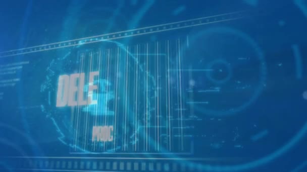 Анімація Обробки Даних Піктограмою Блокування Синьому Фоні Глобальна Технологія Обчислення — стокове відео
