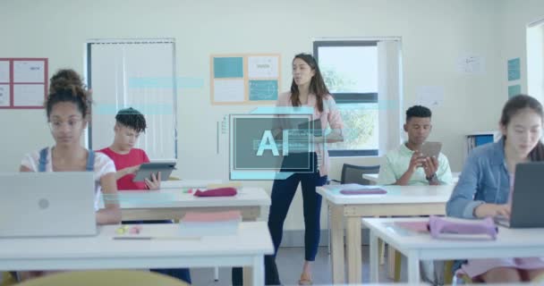 Animáció Adatfeldolgozás Különböző Diákok Iskolában Mesterséges Intelligencia Oktatás Kapcsolatok Számítástechnikai — Stock videók