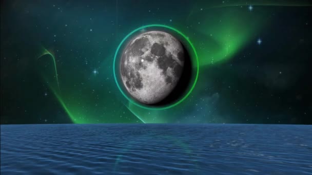 Animatie Van Kleurrijke Vormen Planeet Water Hemel Met Sterren Digitaal — Stockvideo