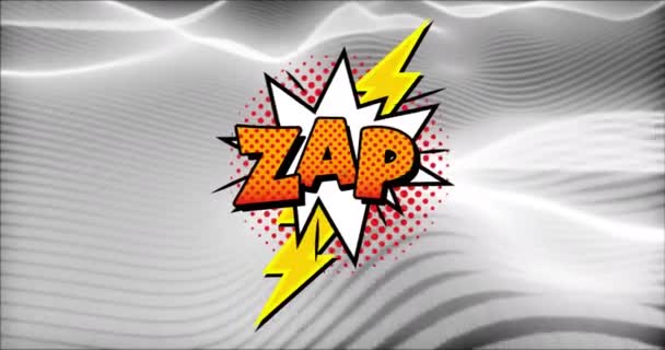 Animação Texto Zap Parafuso Explosão Sobre Ondulação Onda Rede Cinza — Vídeo de Stock