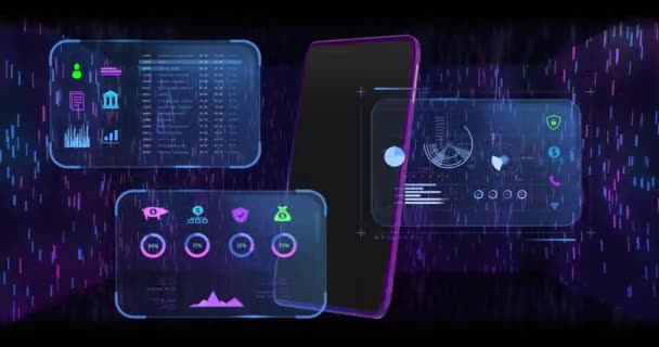 Animatie Van Verwerking Van Financiële Gegevens Smartphone Zwarte Achtergrond Financieel — Stockvideo