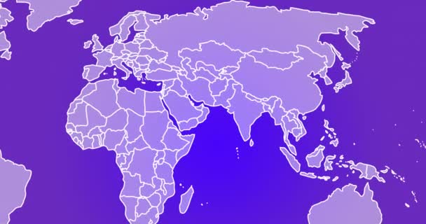 紫丁香和白色世界地图在紫色背景上移动的动画 数字接口和全球通信 数字生成视频 — 图库视频影像