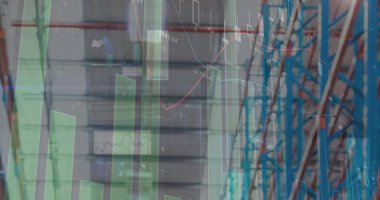 Depodaki finansal veri işleme görüntüsü. küresel iş, veri işleme, dijital arayüz, teknoloji ve gönderme konsepti dijital olarak oluşturuldu.