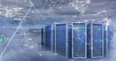 Sunucular üzerinden bağlantı ve veri işleme görüntüsü. Ağ, bağlantılar, iletişim, veri işleme ve teknoloji konsepti dijital olarak oluşturuldu.