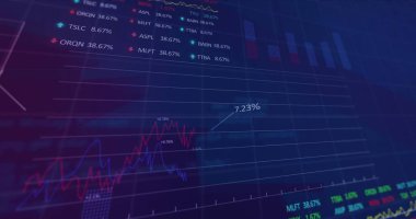 Şehir manzarası üzerinde veri işleme resmi. küresel iş ve dijital arayüz kavramı dijital olarak oluşturulmuş görüntü.